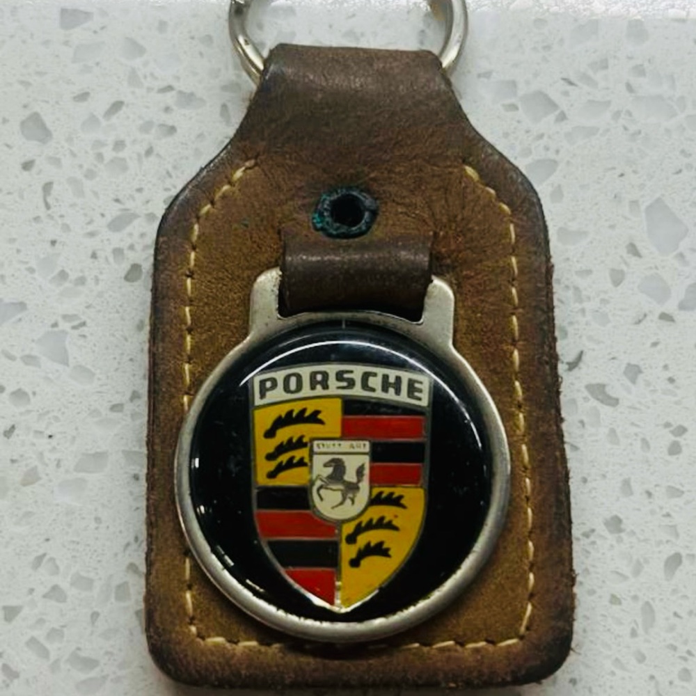 Porsche keychain Brown leather With Enameled Shield
